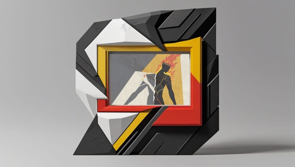 Character Flaws in fiction writing. Framed digital artwork showing a character torn apart by his character flaws.